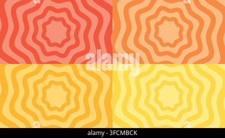 Abstract Symmetrical Pattern with Colorful Wavy Concentric Designs in Warm Gradient Tones Stock Vector