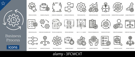 Business process icons set showing operation control, business automation, workflow combination, process execution, productivity, workflow vector Stock Vector