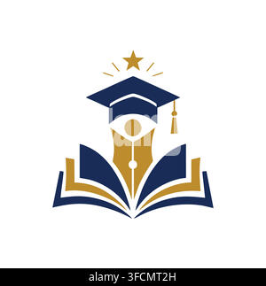 Modern Graduation Cap Pen Nib Book Star Excellence Education Logo Vector Stock Vector