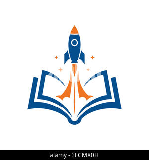 Modern Rocket Launch Book Edtech Academy Innovation Education Startup Logo Vector Stock Vector