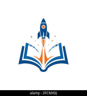 Modern Rocket Launching Open Book Fast Learning Education Tech Logo Vector Stock Vector