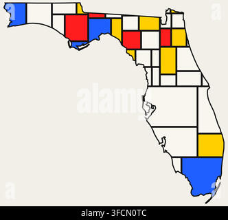 abstract florida mondrian frosty blue art movement world map showing dots and strokes across art movements from Bauhaus to Glitch for print decor Stock Vector