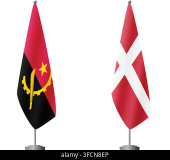 Angola and Denmark flags on flagpoles for official ceremonies and meetings, transparent background vector Stock Vector