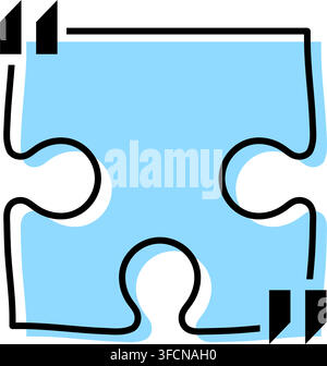 Quote box title isolated. Blue puzzle style speech quotation mark frame. Text talk info message box border. Dialog mark speech quotes icon. Vector png Stock Vector