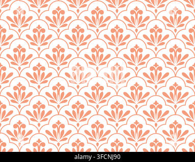 Flower geometric pattern. Seamless vector background. White and pink ornament Stock Vector
