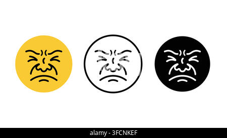 Angry disgust face emoji emotion icon set outline silhouette and color vector isolated on white background Stock Vector