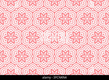 Flower geometric pattern. Seamless vector background. White and pink ornament Stock Vector
