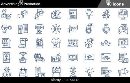 Vector line icon set of accounting concepts including tax calculation, financial audit, money management, banking, invoicing, and profit analysis. Stock Vector