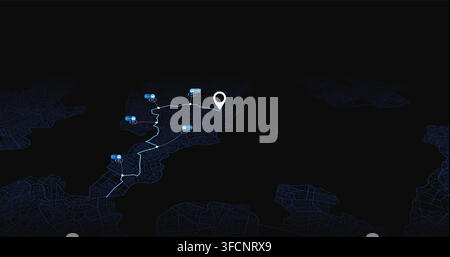 Main Road Through City Map To POI With Alternate Route. Isometric map. Huge city map route, location symbols,navigational system mark. Path from point Stock Vector