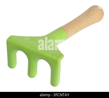 Small green gardening  rake isolated on white background Stock Photo