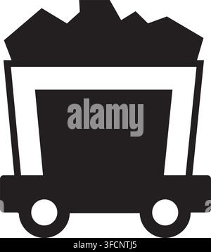 Black Silhouette Minecart Full of Coal and Ore Vector Icon for Mining Industry Stock Vector