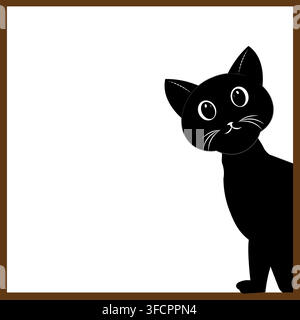 Cute Kitten Peeking Out Frame Border Graphic Stock Vector