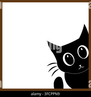 Cute Kitten Peeking Out Frame Border Graphic Stock Vector
