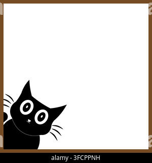 Cute Kitten Peeking Out Frame Border Graphic Stock Vector