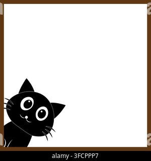 Cute Kitten Peeking Out Frame Border Graphic Stock Vector