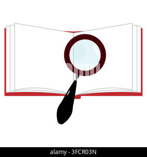 Open book with magnifying glass search icon isolated on white background Stock Vector