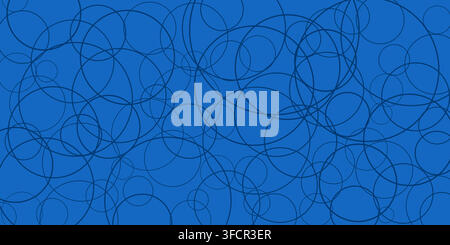 Abstract background featuring overlapping thin line circles in deep blue tones creating a layered geometric pattern. Ideal for web design, presentatio Stock Vector