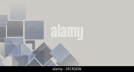 Abstract vector background featuring overlapping square shapes in muted gray and blue gradients. With large copyspace on the right, this design is ide Stock Vector