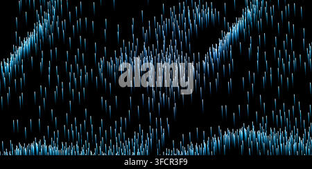 Abstract dark vector background featuring scattered diagonal lines in vibrant neon blue on a dark black backdrop, ideal for technology, music, gaming, Stock Vector