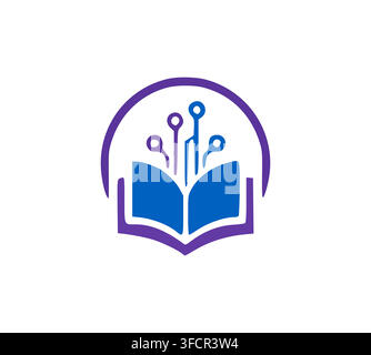 Modern Digital Book Technology Logo With Circuit Board Design Stock Vector