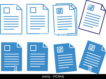 Blue document icons representing files and paperwork for information and data management symbols. Stock Vector