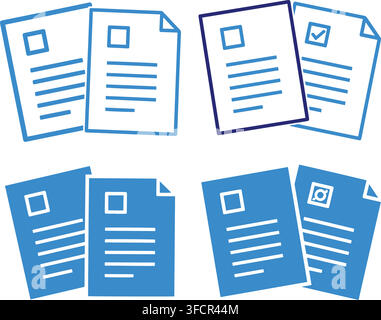 Blue line art and solid document papers with checkmark box symbols illustrating business forms or survey sheet. Stock Vector