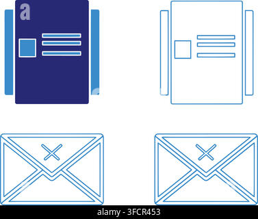 Blue document and envelope vector line icons set for business communication email and office administration. Stock Vector