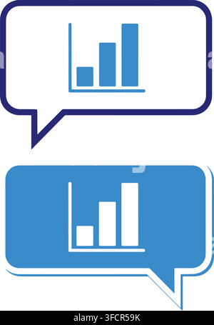 Business analytics speech bubbles featuring bar charts for financial data discussion and marketing reporting. Stock Vector