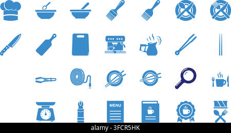 Chef hat, kitchen utensils, and food preparation tools with restriction signs for restaurant and cafe menu design. Stock Vector