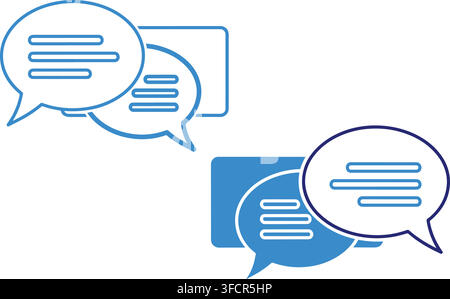 Chat bubble dialogue icons with text lines featuring blue outlines and solid styles for messaging applications. Stock Vector