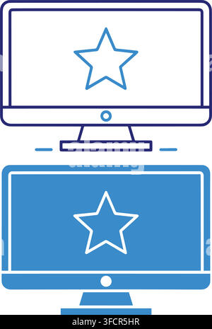 Computer monitor display with star icon to show website bookmarking favorites and digital media performance. Stock Vector