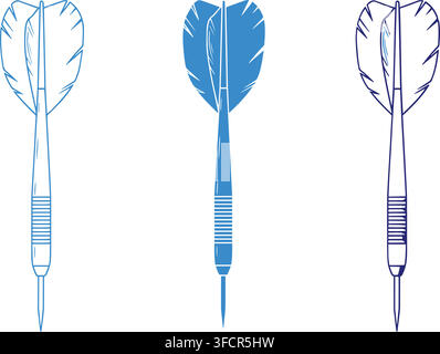Classic dart design in blue and outline variations for sports and recreation graphic elements. Stock Vector