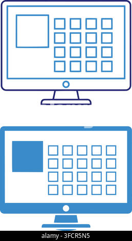 Computer monitor icons with grid elements for interface design and technology presentations. Stock Vector