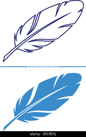 Feather quill pen vector silhouette set in blue colors for writers logo blog design templates and publishing. Stock Vector