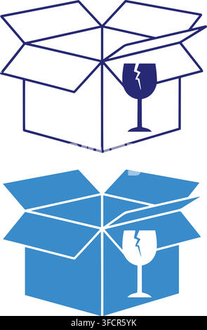 Fragile shipping box icon with cracked glass symbol open for delivery and logistics purposes. Stock Vector