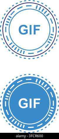 Gif circle web button icons with blue outline and solid flat design for digital media animation content graphic. Stock Vector