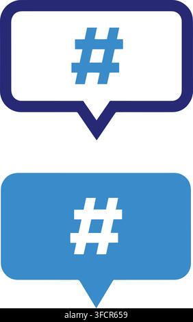 Hashtag symbol on speech bubble outline and filled with blue color for social media communication. Stock Vector