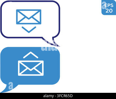 Incoming and outgoing email in speech bubbles set in blue color palettes for message inbox notifications screen. Stock Vector