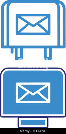 Mailbox interface icons featuring blue outlines and filled shapes for digital communication and postal services. Stock Vector