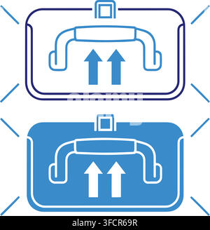 Luggage icons with arrow direction symbols in blue line and solid style for travel bag and freight equipment. Stock Vector