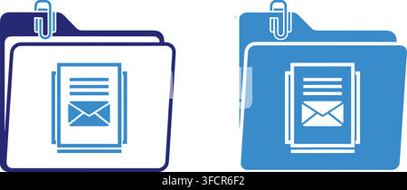 Paper document folder office icons with paperclip and envelope symbol for business email management filing. Stock Vector