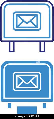 Post box icons with envelope graphic in blue aesthetic for messaging service and postal mail communication. Stock Vector