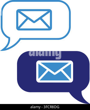 Speech bubble with email envelope inside in outline and filled blue colors for chat message communication symbol. Stock Vector