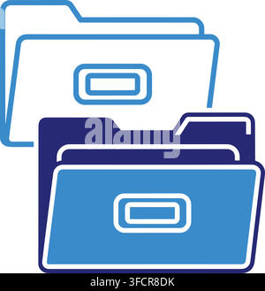 Two stacked file folders in blue and dark blue for document organization and storage. Stock Vector
