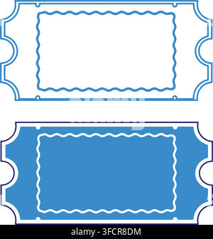 Two blank ticket templates with scalloped edges in blue outline and solid color style for event admission design. Stock Vector