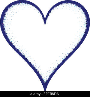 Stippled dark blue heart shape vector design element with textured inner border on a transparent background. Stock Vector