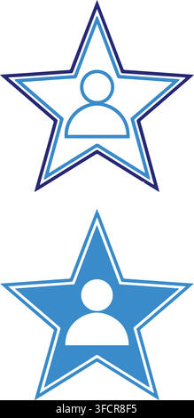 User profile star badge icons with outline and solid blue style for social media rating or feedback assessment. Stock Vector