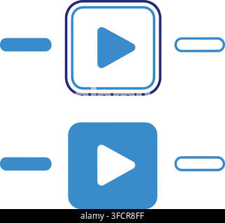 Video media play player button outline and solid blue color icons collection representing online streaming. Stock Vector