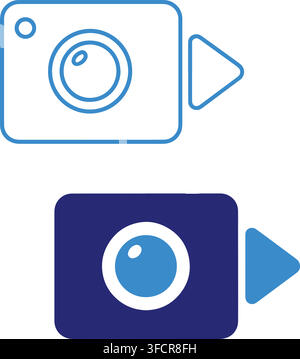 Video camera media recording icon design with blue shapes for cinema film production and multimedia content use. Stock Vector