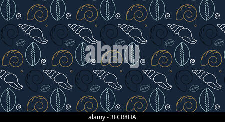 Seamless sea shell pattern vector background with various shell patterns. Stock Vector